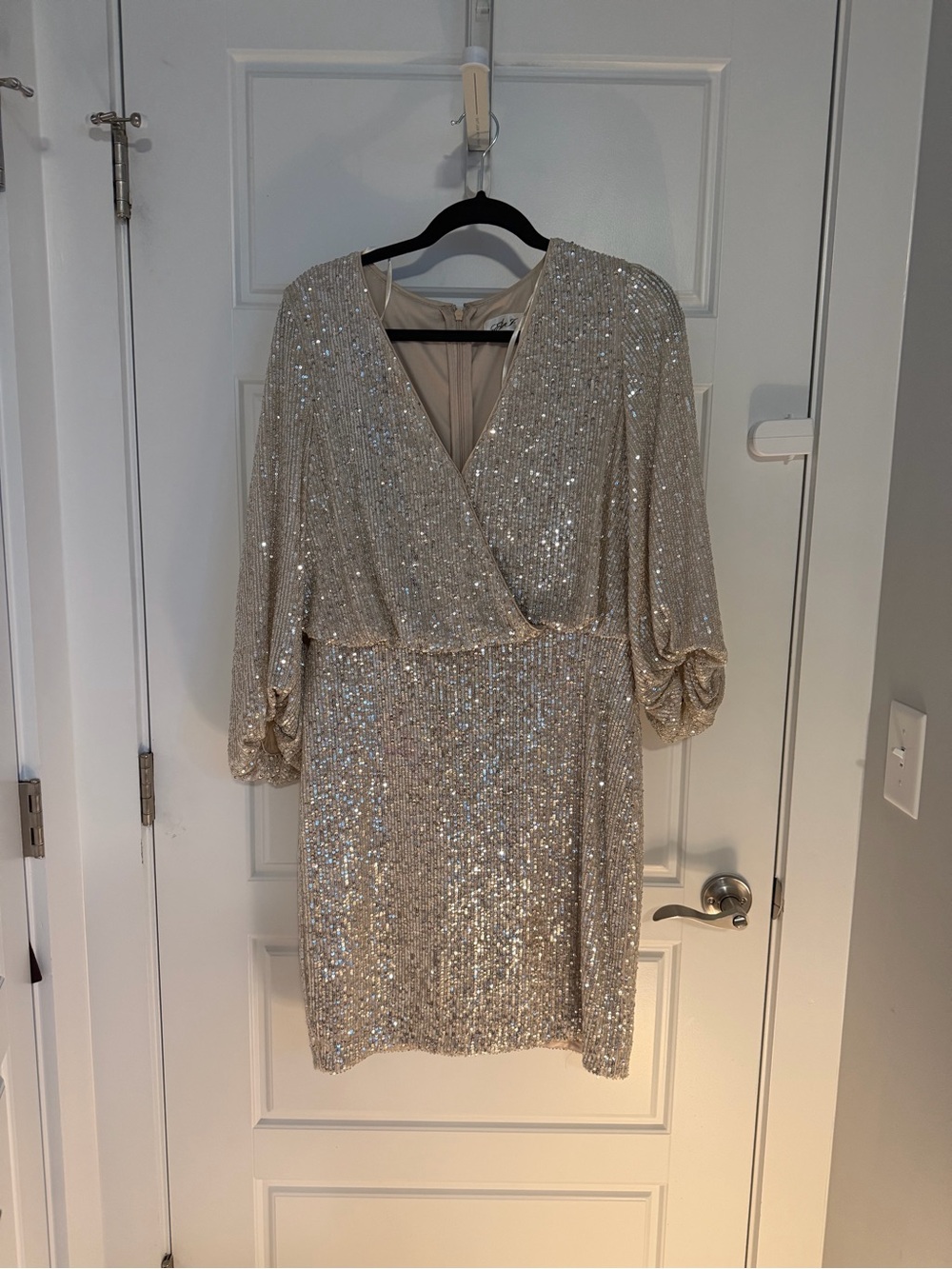 Eliza J Champagne Sequin Wrap Mini Dress